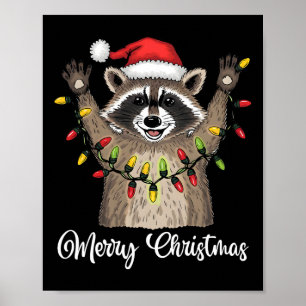 Frohe Weihnachten Raccoon Weihnachtsmannmütze Xmas Poster