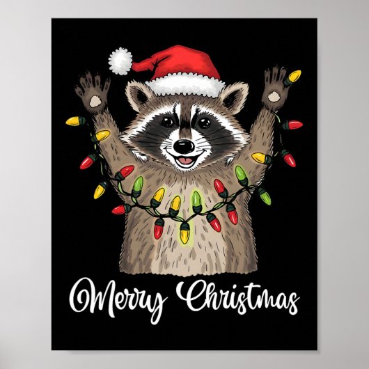Frohe Weihnachten Raccoon Weihnachtsmannmütze Xmas Poster (Vorne)