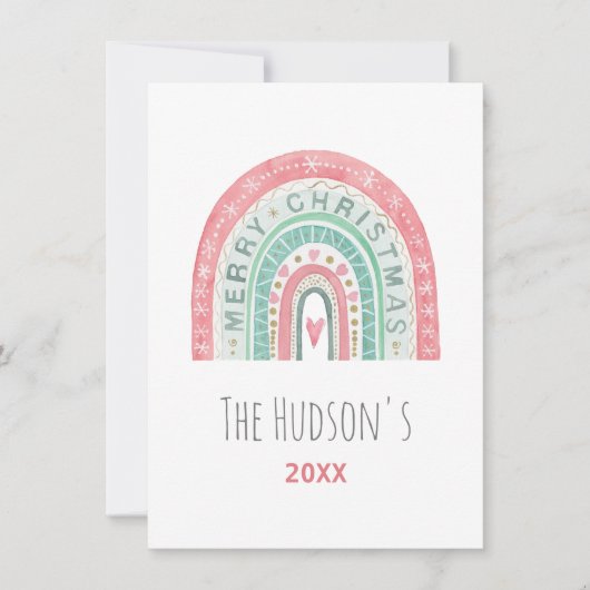 Frohe Weihnachten Rainbow FAMILY NAME Watercolor A (Vorderseite)