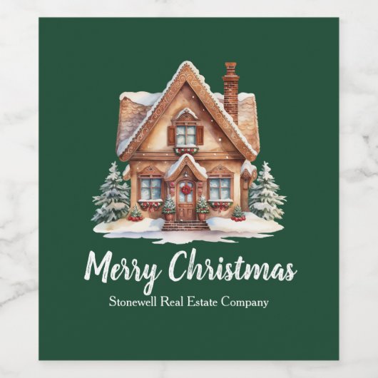 Frohe Weihnachten Real Anwesen Company Green Party Weinetikett (Einzelnes Label)