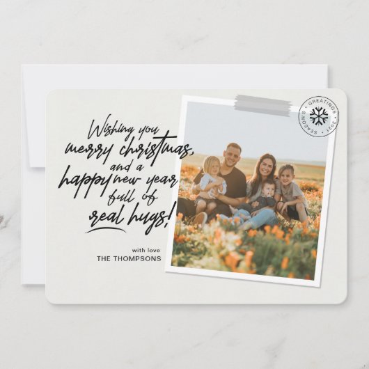 Frohe Weihnachten Real Hugs Script Gray Foto (Vorderseite)