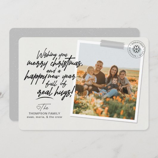 Frohe Weihnachten Real Script Hugs Post Covid Foto (Vorne/Hinten)