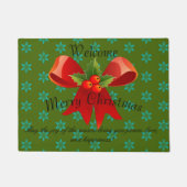 Frohe Weihnachten Red Bow Holly & Snowflakes Willk Fußmatte (Vorderseite)