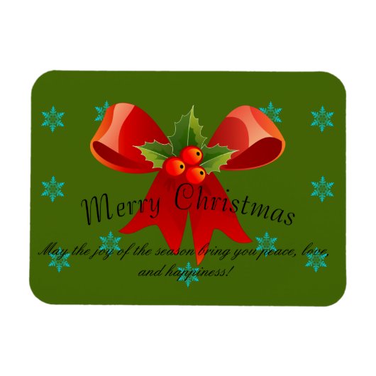 Frohe Weihnachten Red Bow Holly und Schneeflocken Magnet (Horizontal)