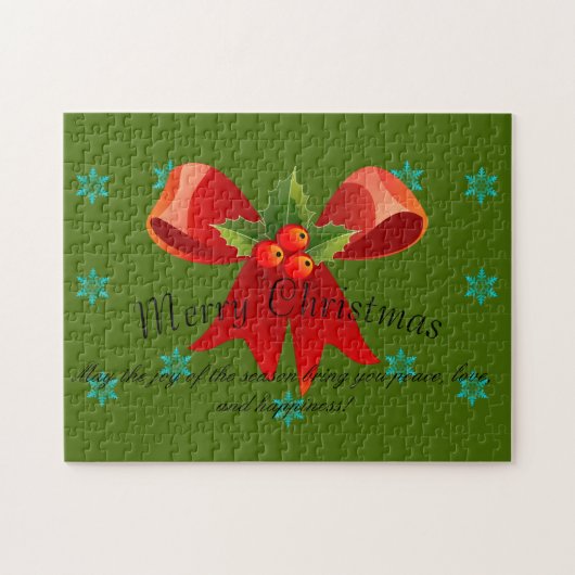 Frohe Weihnachten Red Bow Holly und Schneeflocken Puzzle (Horizontal)