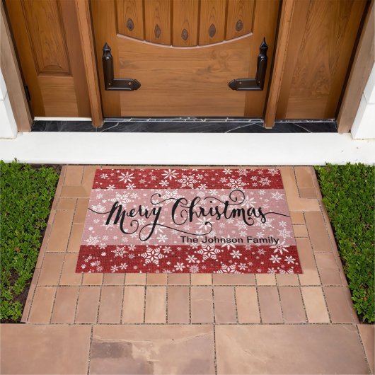 Frohe Weihnachten Red Burlap Snowflake Muster Fußmatte (Außenbereich)