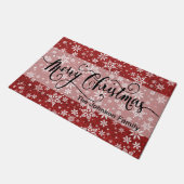 Frohe Weihnachten Red Burlap Snowflake Muster Fußmatte (Schrägansicht)