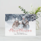 Frohe Weihnachten Red Calligrafy Script 1 Foto (Stehend Vorderseite)