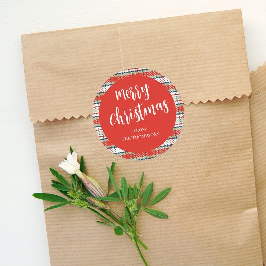 Frohe Weihnachten Red Calligraphy Script Simple Runder Aufkleber