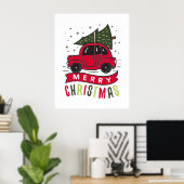 Frohe Weihnachten Red Car Tree Ferien Weihnachten  Poster (Heimbüro)
