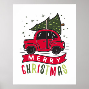 Frohe Weihnachten Red Car Tree Ferien Weihnachten Poster