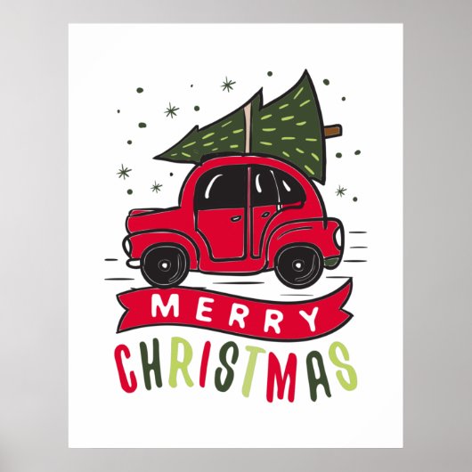 Frohe Weihnachten Red Car Tree Ferien Weihnachten Poster (Vorne)