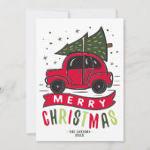 Frohe Weihnachten Red Car Tree Name Template Niedl (Vorderseite)