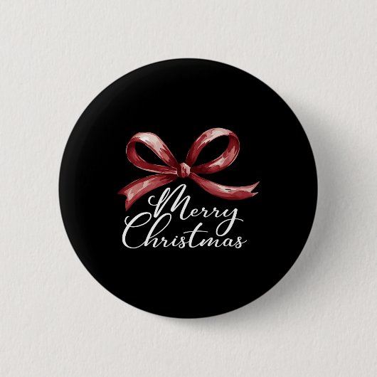 Frohe Weihnachten Red Coquette Bow fröhlich und he Button (Vorderseite)
