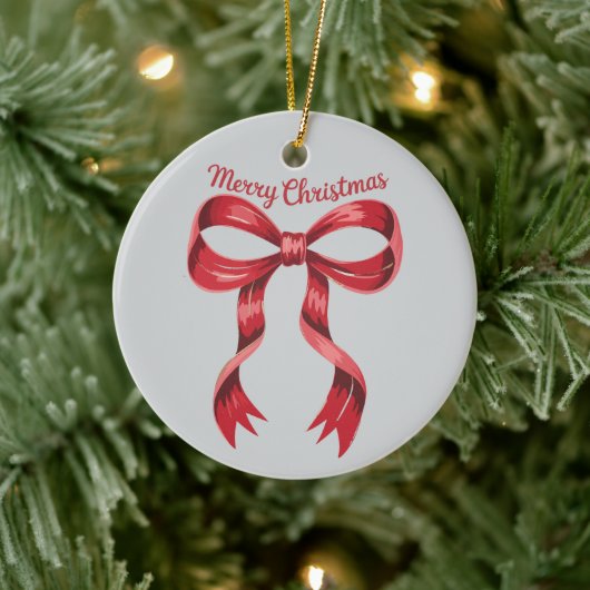 Frohe Weihnachten Red Coquette Bow Girly Keramik Ornament (Baum)