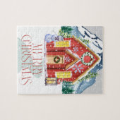 Frohe Weihnachten Red Country House Mountain Snow Puzzle (Horizontal)