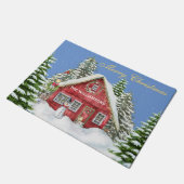 Frohe Weihnachten Red Country House Schnee Fußmatte (Schrägansicht)