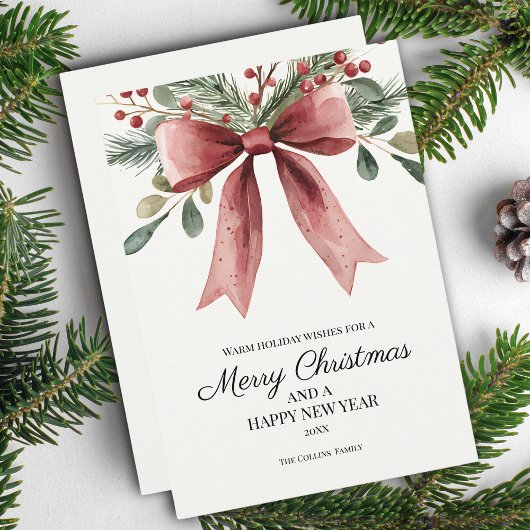 Frohe Weihnachten Red Elegant Wassercolor Bow