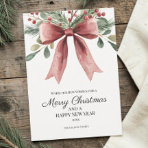 Frohe Weihnachten Red Elegant Wassercolor Bow