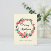 Frohe Weihnachten Red Floral Holiday Wreath Custom (Stehend Vorderseite)