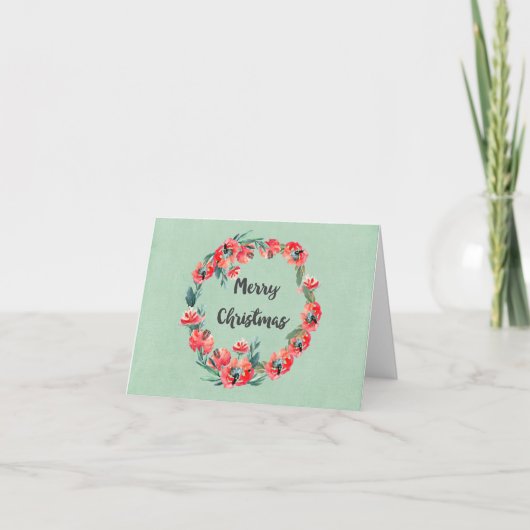 Frohe Weihnachten Red Floral Watercolor Wreath (Vorderseite)