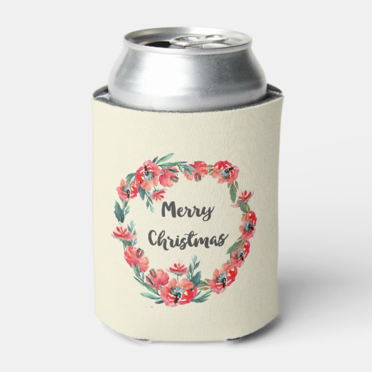 Frohe Weihnachten Red Floral Watercolor Wreath Dosenkühler (Kanne Vorderseite)