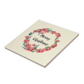 Frohe Weihnachten Red Floral Watercolor Wreath Fliese (Seite)
