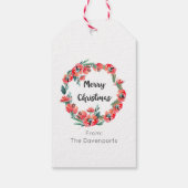 Frohe Weihnachten Red Floral Watercolor Wreath Geschenkanhänger (Rückseite)