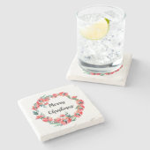 Frohe Weihnachten Red Floral Watercolor Wreath Steinuntersetzer (Seitenansicht)