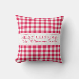 Frohe Weihnachten Red Gingham Monogram Name Kissen