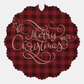 Frohe Weihnachten Red Gingham Script Foto Ornament Karte (Vorderseite)