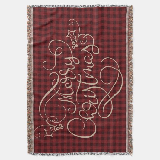 Frohe Weihnachten Red Gingham Script Typografie Decke (Vorderseite Vertikal)