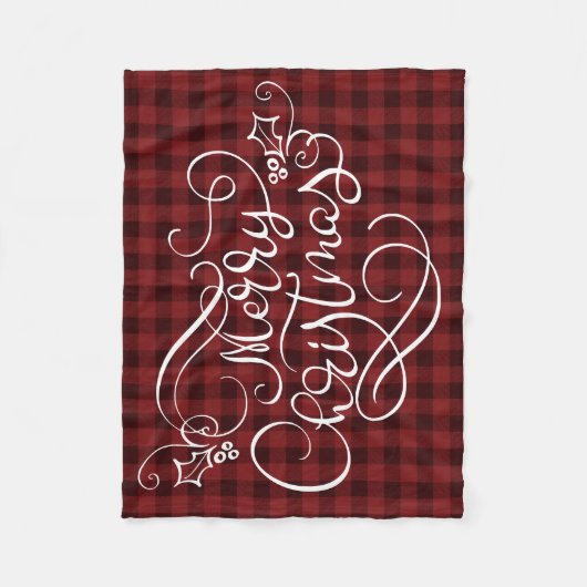 Frohe Weihnachten Red Gingham Script Typografie Fleecedecke (Vorderseite)