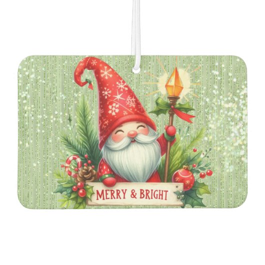 Frohe Weihnachten Red Gnome Glittery Autolufterfrischer (Vorderseite)