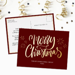 Frohe Weihnachten Red Gold Calligraphy Business Folien Feiertagspostkarte