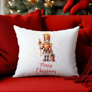 Frohe Weihnachten Red Gold Nutcracker Kissen