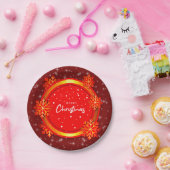 Frohe Weihnachten Red Gold Snowflakes 7" Pappteller (Party)