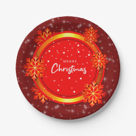 Frohe Weihnachten Red Gold Snowflakes 7" Pappteller