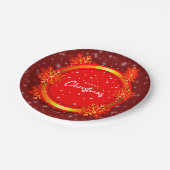 Frohe Weihnachten Red Gold Snowflakes 7" Pappteller (Schrägansicht)