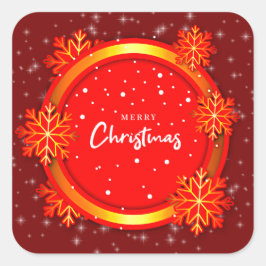 Frohe Weihnachten Red Gold Snowflakes Quadratischer Aufkleber