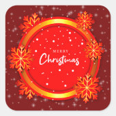 Frohe Weihnachten Red Gold Snowflakes Quadratischer Aufkleber (Vorderseite)