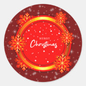 Frohe Weihnachten Red Gold Snowflakes Runder Aufkleber (Vorderseite)