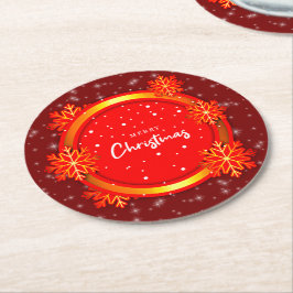 Frohe Weihnachten Red Gold Snowflakes Runder Pappuntersetzer