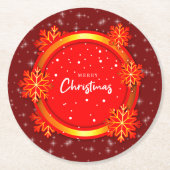 Frohe Weihnachten Red Gold Snowflakes Runder Pappuntersetzer (Vorderseite)