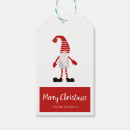 Frohe Weihnachten Red Gray Gnome Nordic Stripe Geschenkanhänger