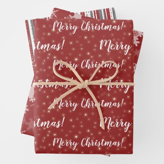 Frohe Weihnachten Red Gray Winter Geschenkpapier Set (Beispiel)
