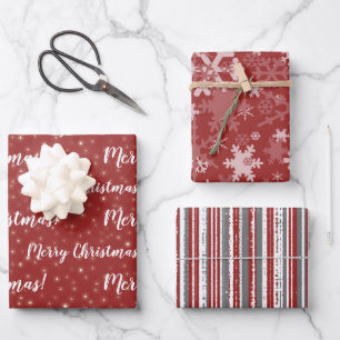 Frohe Weihnachten Red Gray Winter Geschenkpapier Set