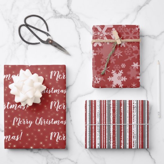 Frohe Weihnachten Red Gray Winter Geschenkpapier Set (Vorderseite)