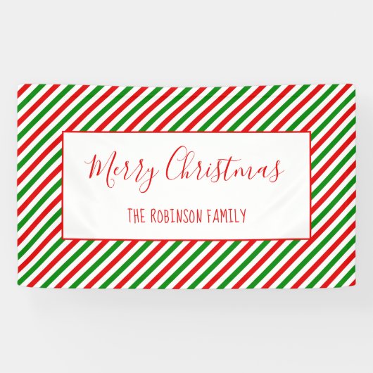 Frohe Weihnachten Red Green Custom Familienname Banner (Horizontal)