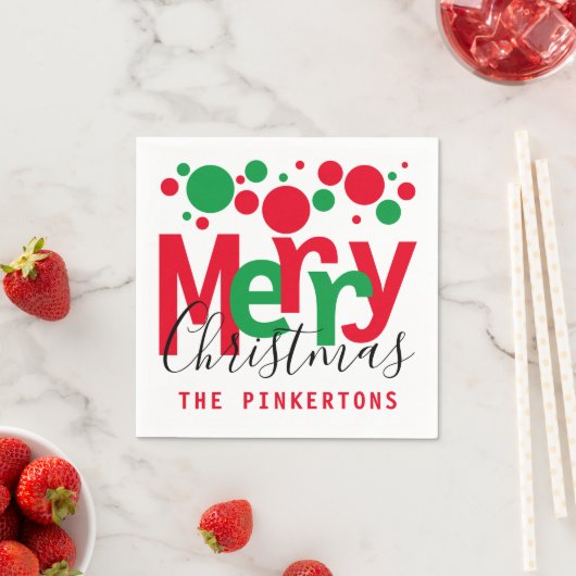 Frohe Weihnachten Red Green Dots Typografy Monogra Serviette (Beispiel)